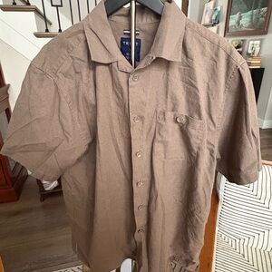 TRI-T Men's Casual Tan Button Down Shirt